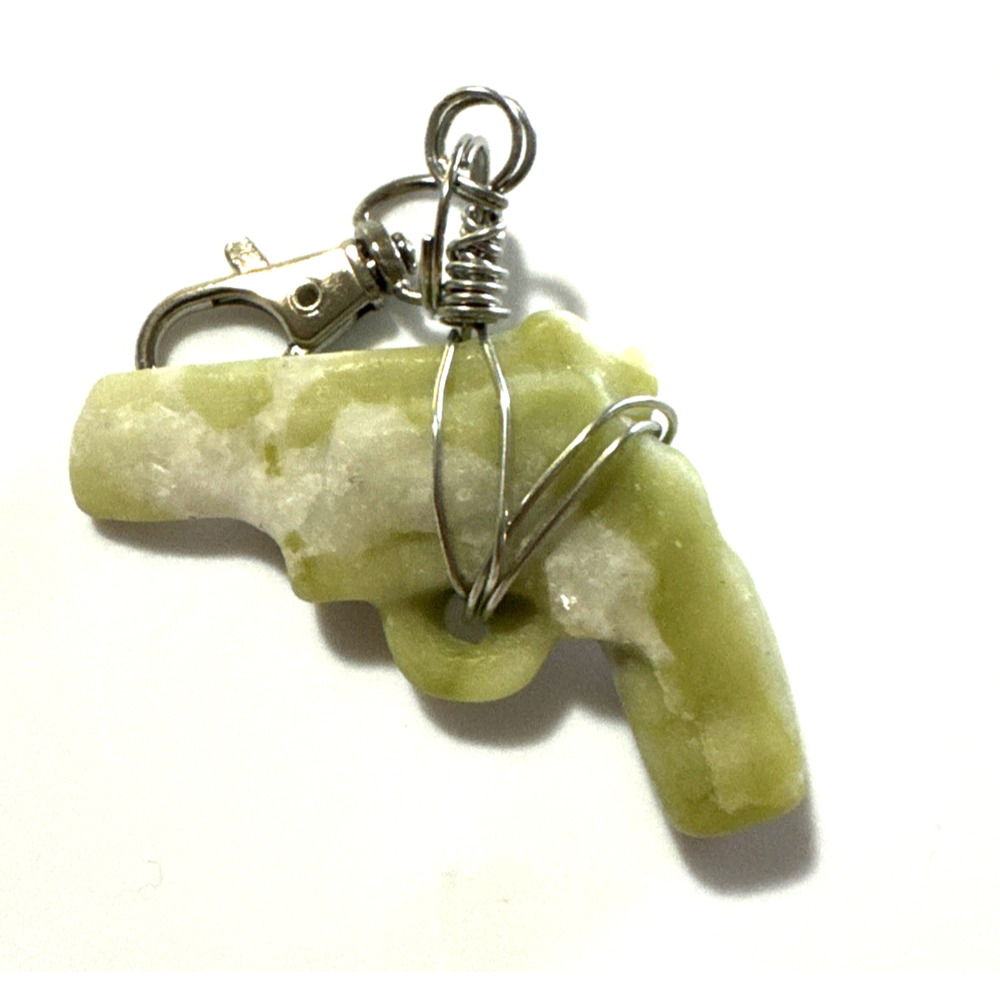 Green Onyx Pistol Gun Keychain Silver Tone Genuine Stone Green Handmade